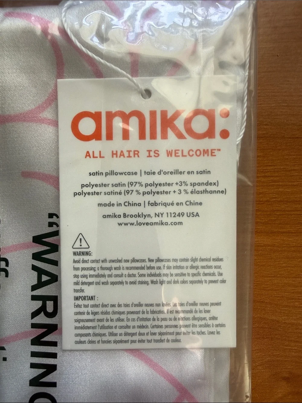 Amika White Satin Pillowcase with Light Pink Geometric Print